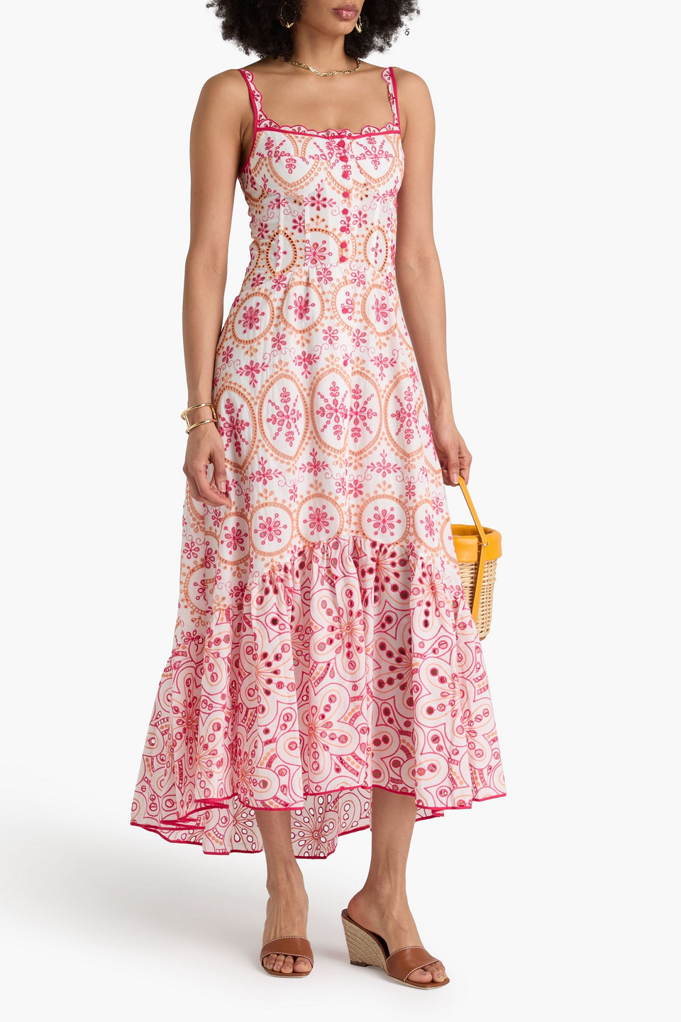 CHARO RUIZ IRENE SCALLOPED BRODERIE ANGLAISE COTTON-BLEND MAXI DRESS