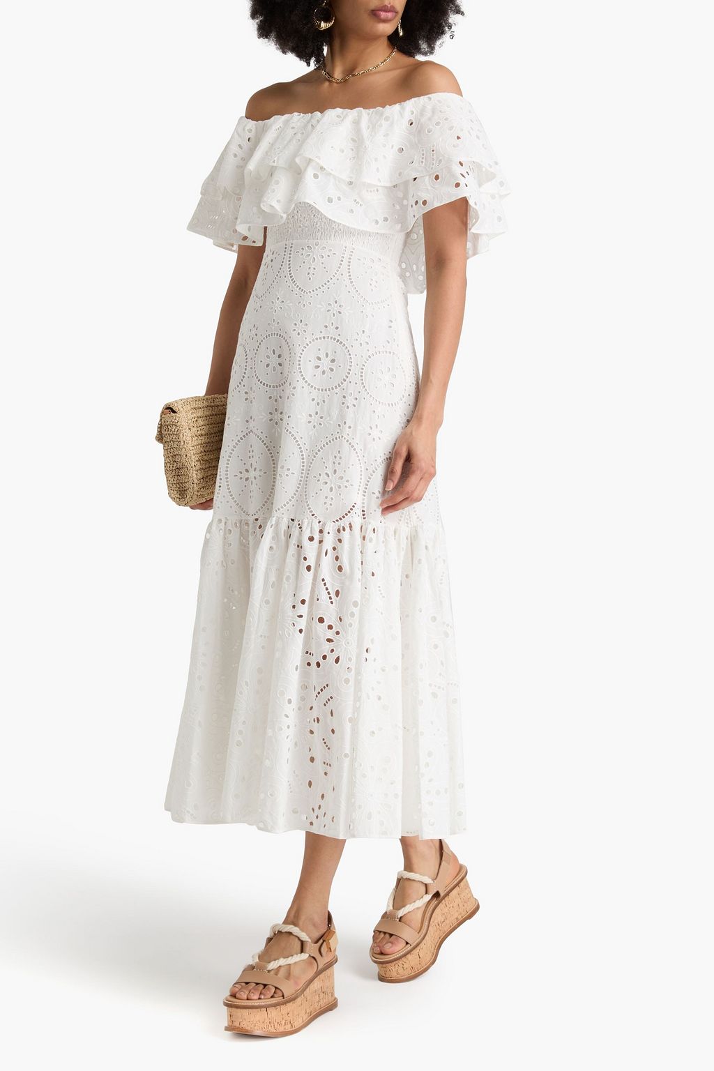 CHARO RUIZ IBIZA Isabella off-the-shoulder broderie anglaise cotton-blend midi dress