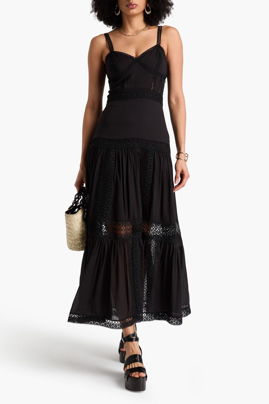 CHARO RUIZ IBIZA Giorgia guipure lace-trimmed cotton-blend voile maxi dress