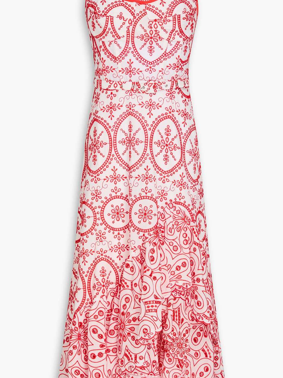 tatyana belted ruffled broderie anglaise cotton-blend midi dress