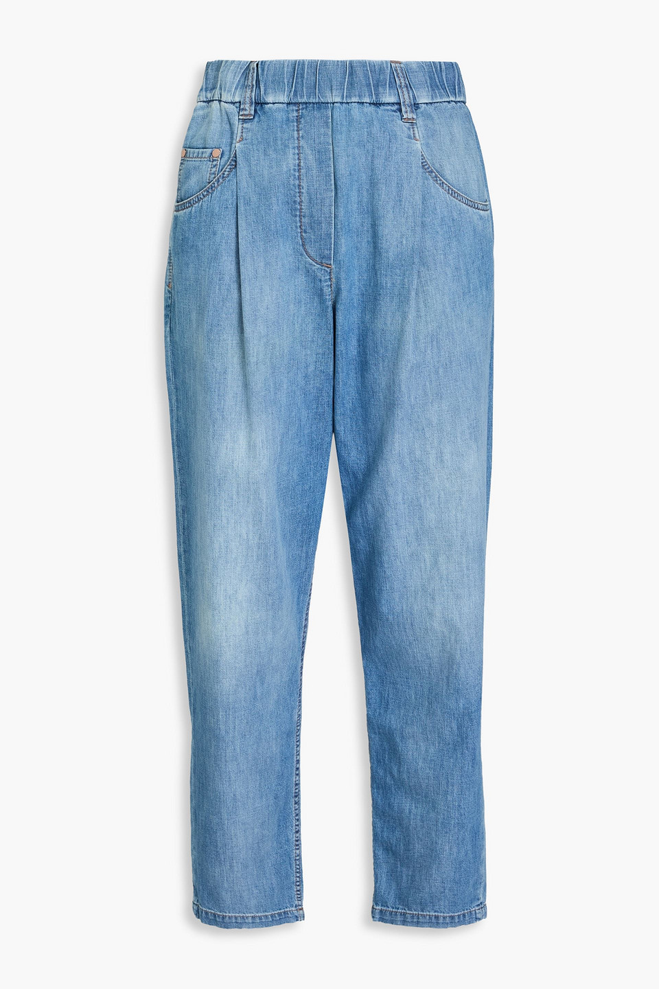 Brunello Cucinelli Cropped High-rise Tapered Jeans In Light Denim