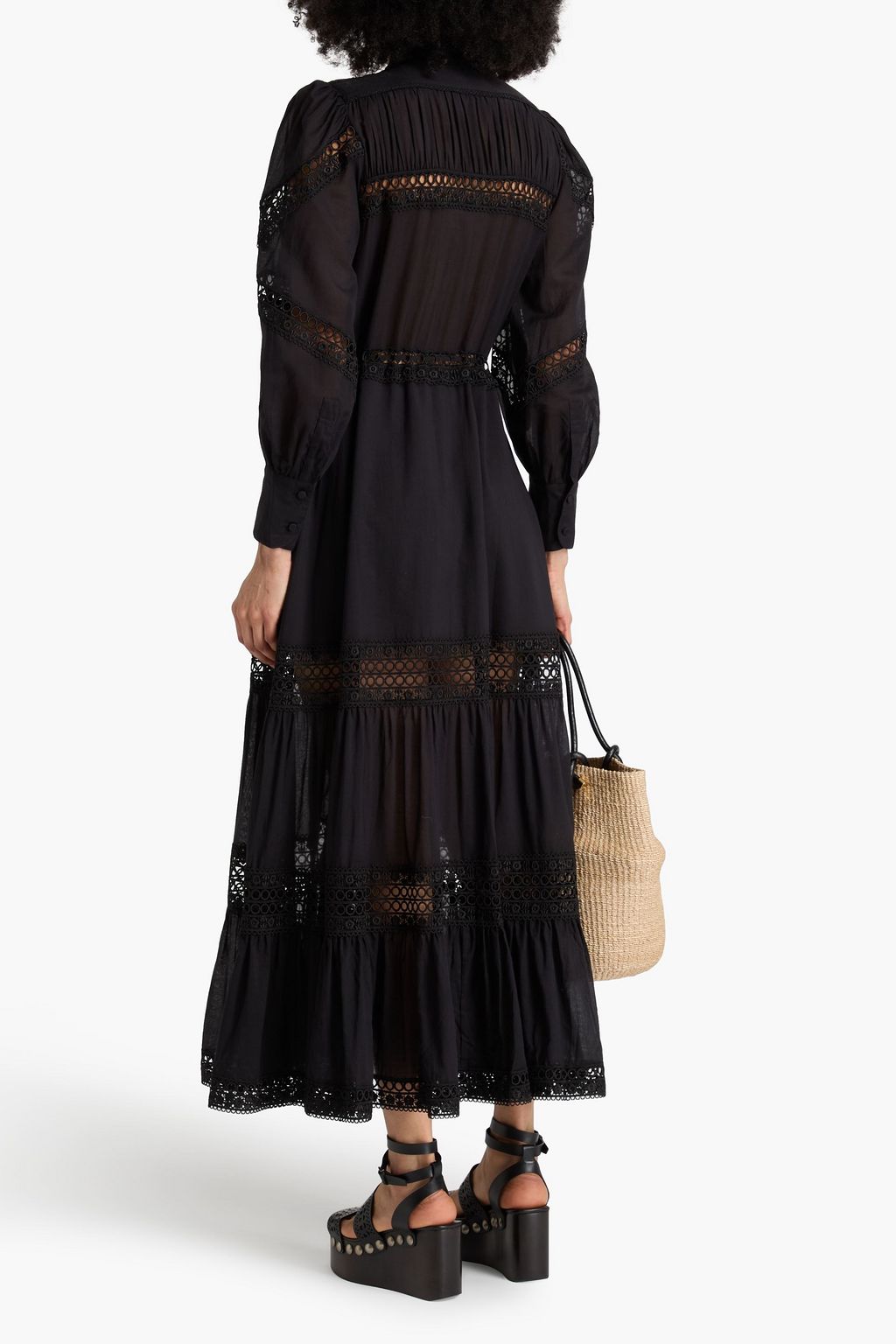 CHARO RUIZ IBIZA Ileana guipure lace-trimmed cotton-blend voile maxi shirt dress