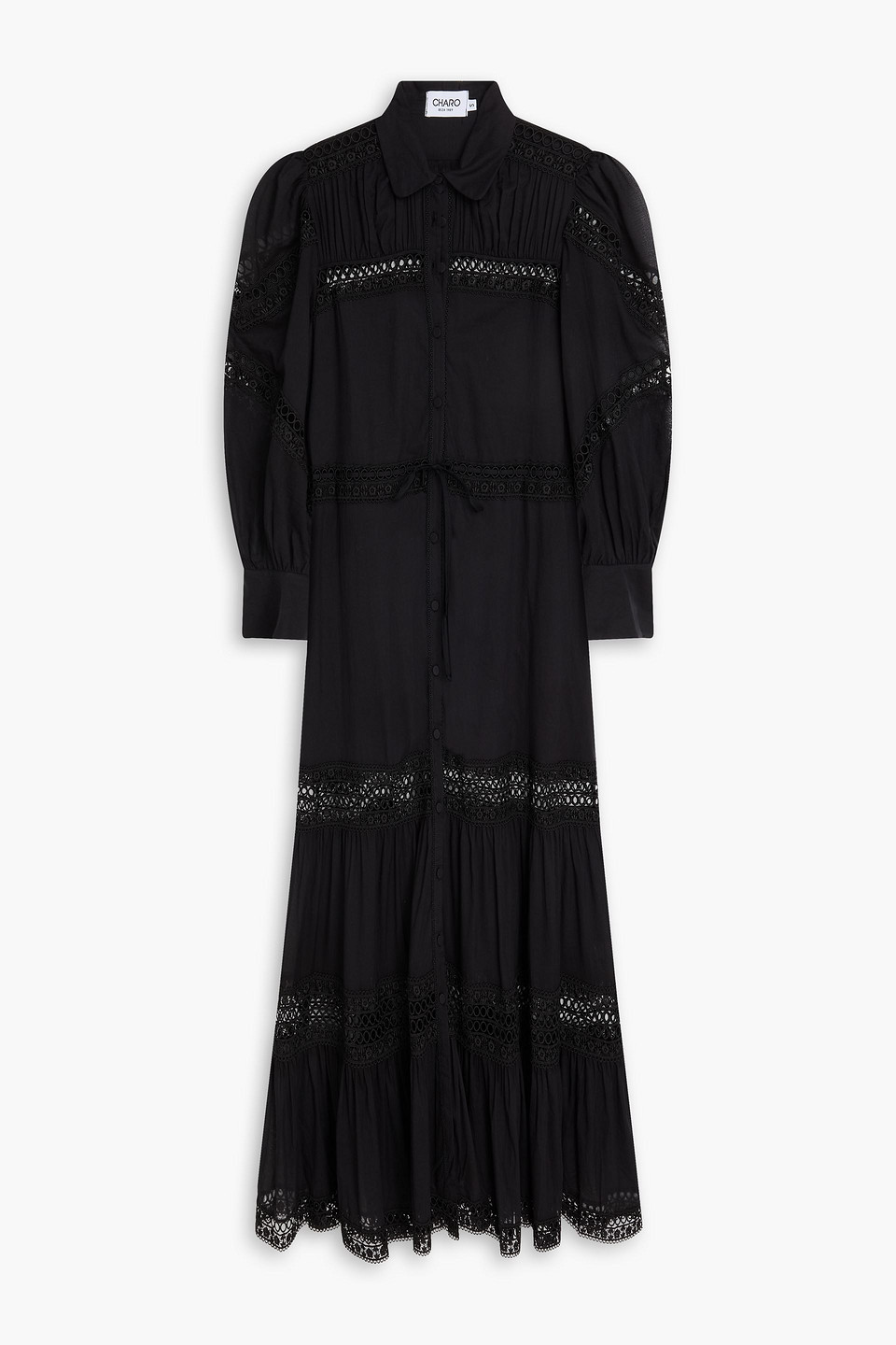 Charo Ruiz Ileana Guipure Lace-trimmed Cotton-blend Voile Maxi Shirt Dress