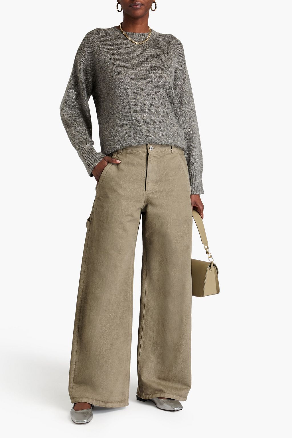BRUNELLO CUCINELLI 메탈릭 하이라이즈 와이드 레그 진