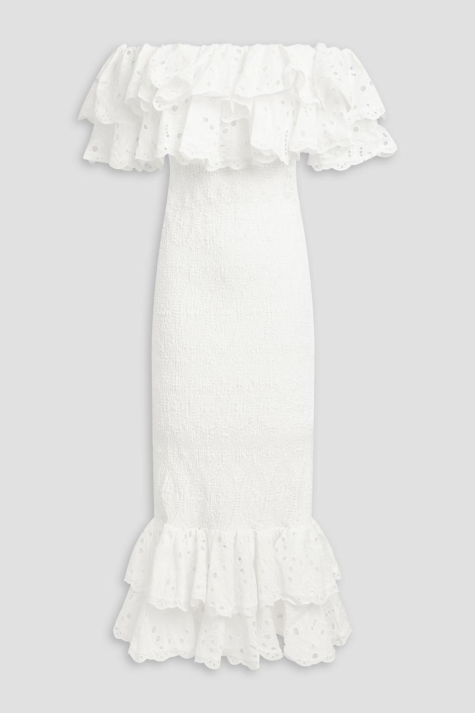 Charo Ruiz Luisa Schulterfreies Midikleid Aus Einer Baumwollmischung Mit Lochstickerei In Weiss