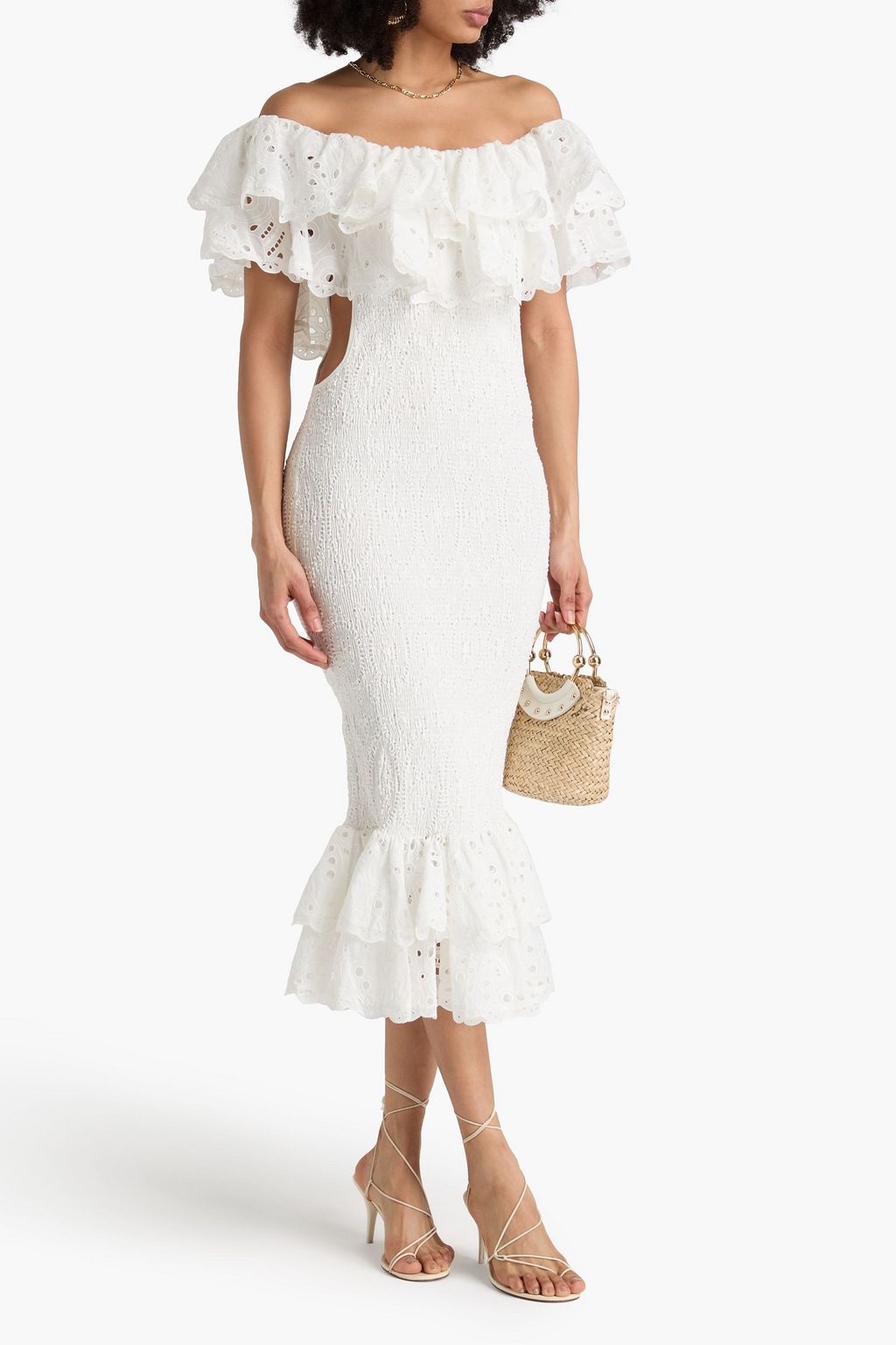 CHARO RUIZ IBIZA Luisa off-the-shoulder broderie anglaise cotton-blend midi dress