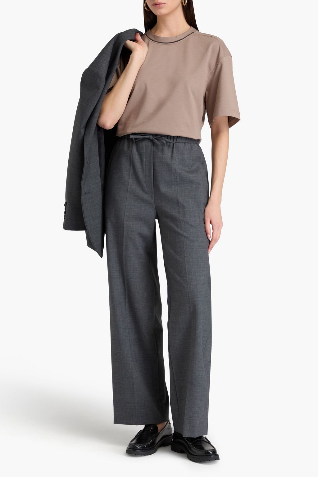 BRUNELLO CUCINELLI 비즈 장식 프렌치 코튼 혼방 테리 티셔츠