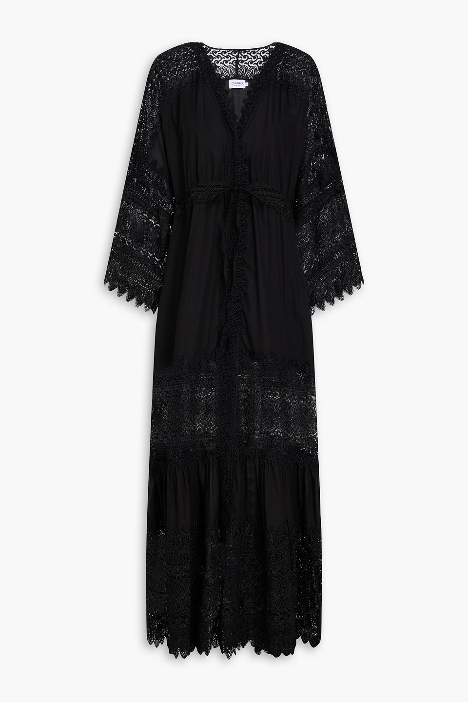 Charo Ruiz Margherita Lace-trimmed Cotton-blend Maxi Dress In Black