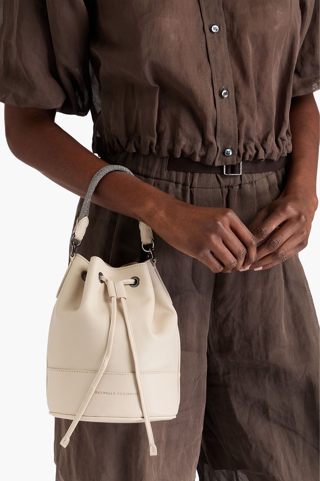 BRUNELLO CUCINELLI Bead-embellished leather bucket bag