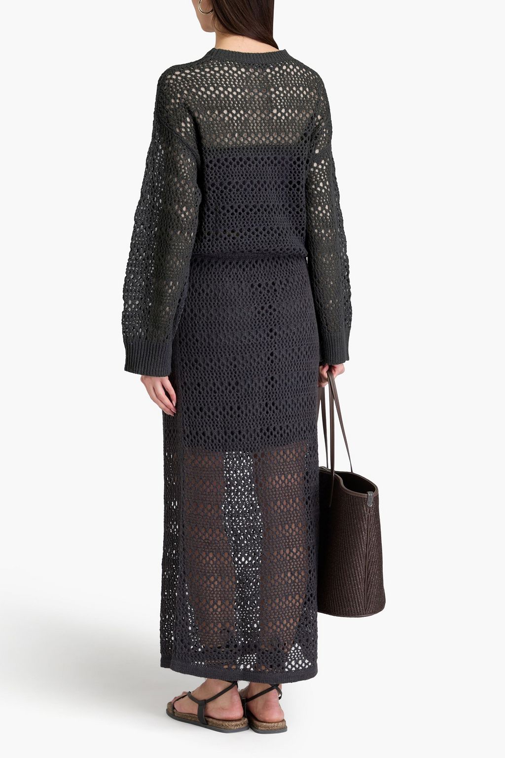 BRUNELLO CUCINELLI Crocheted linen and silk-blend maxi skirt