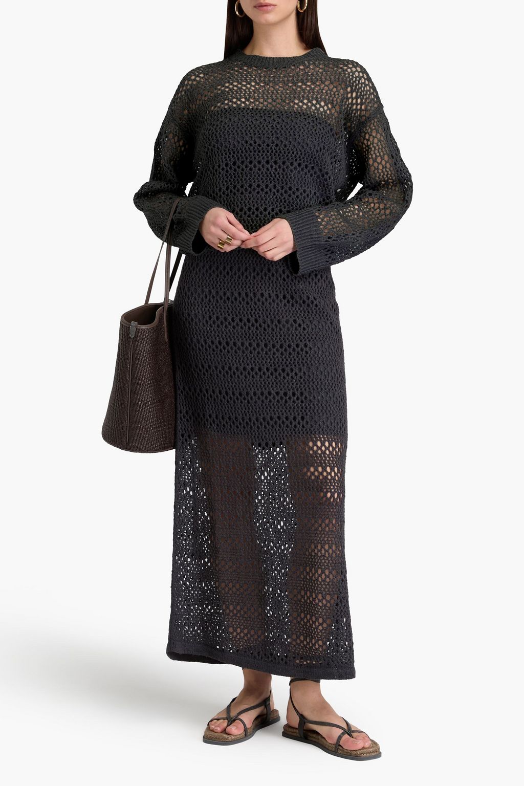 BRUNELLO CUCINELLI Crocheted linen and silk-blend maxi skirt