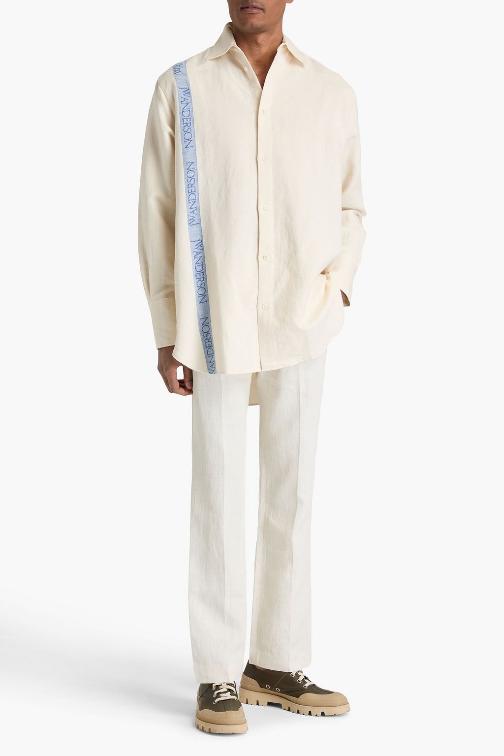 JW ANDERSON Jacquard-trimmed cotton and linen-blend shirt