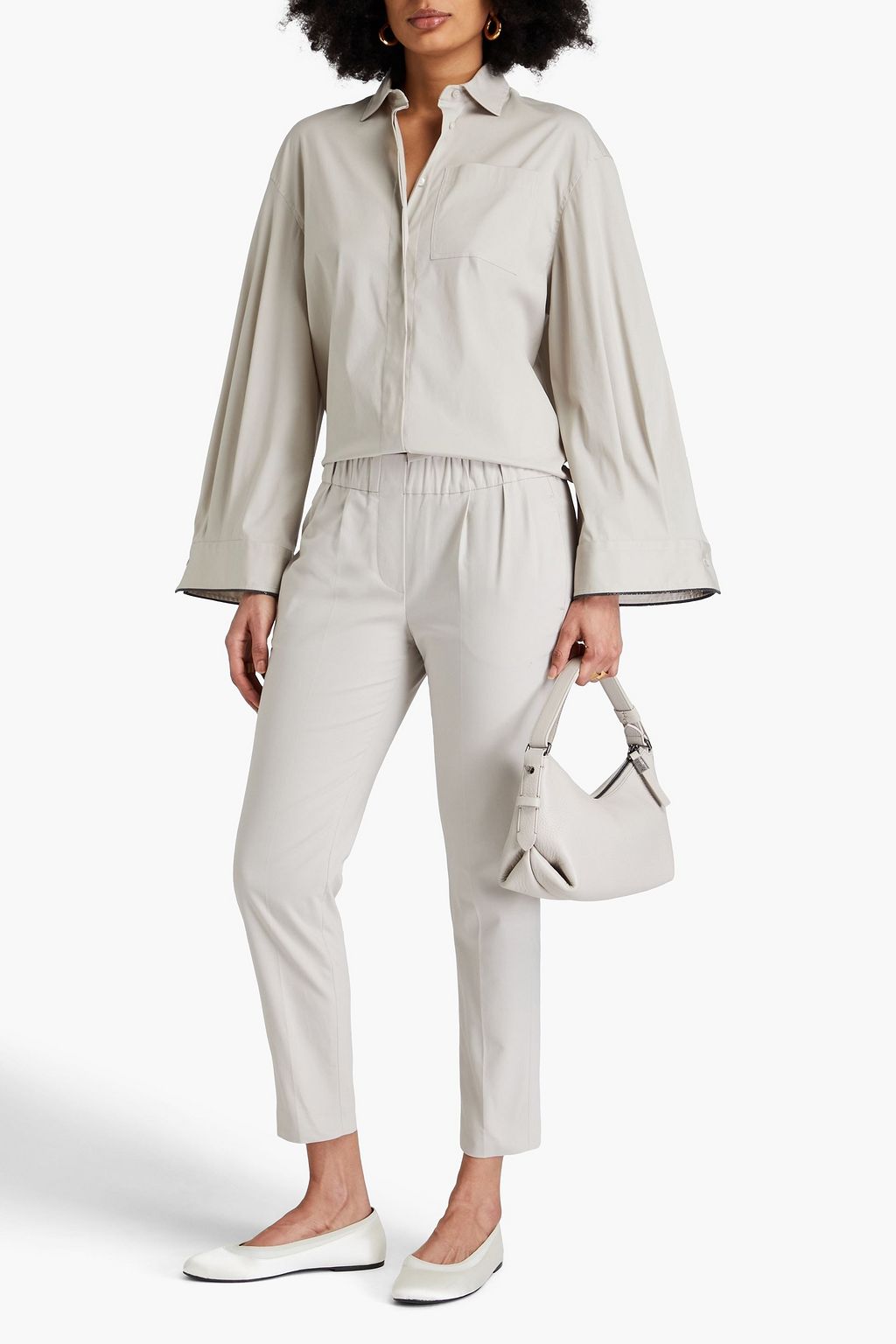 BRUNELLO CUCINELLI 코튼 혼방 크롭 테이퍼드 팬츠
