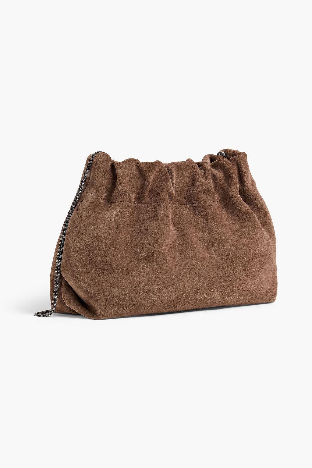 BRUNELLO CUCINELLI Bead-embellished gathered suede cross-body bag