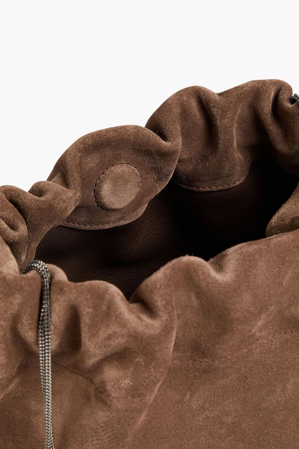 BRUNELLO CUCINELLI Bead-embellished gathered suede cross-body bag