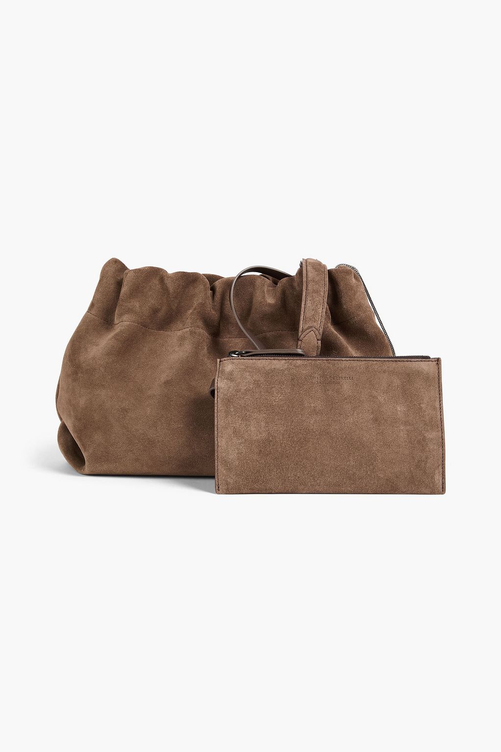 BRUNELLO CUCINELLI Bead-embellished gathered suede cross-body bag