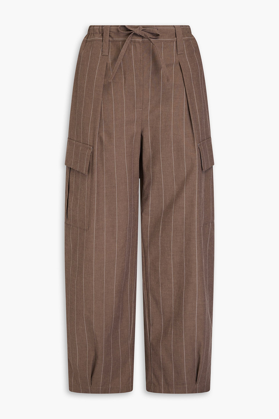 Brunello Cucinelli Bead-embellished Pinstriped Cotton-blend Cargo Pants In Brown