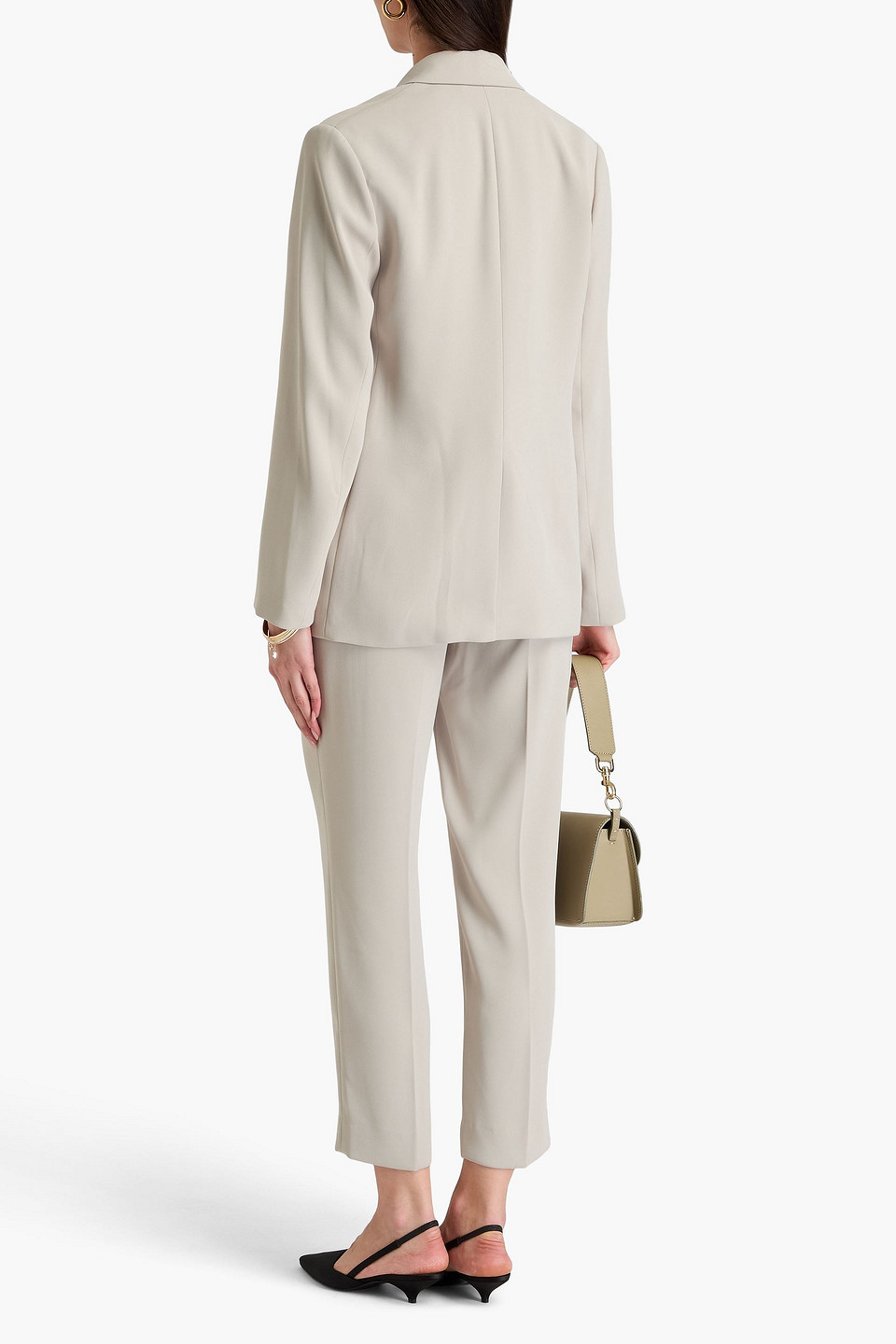 Vince Crepe Double Breasted Blazer In Beige