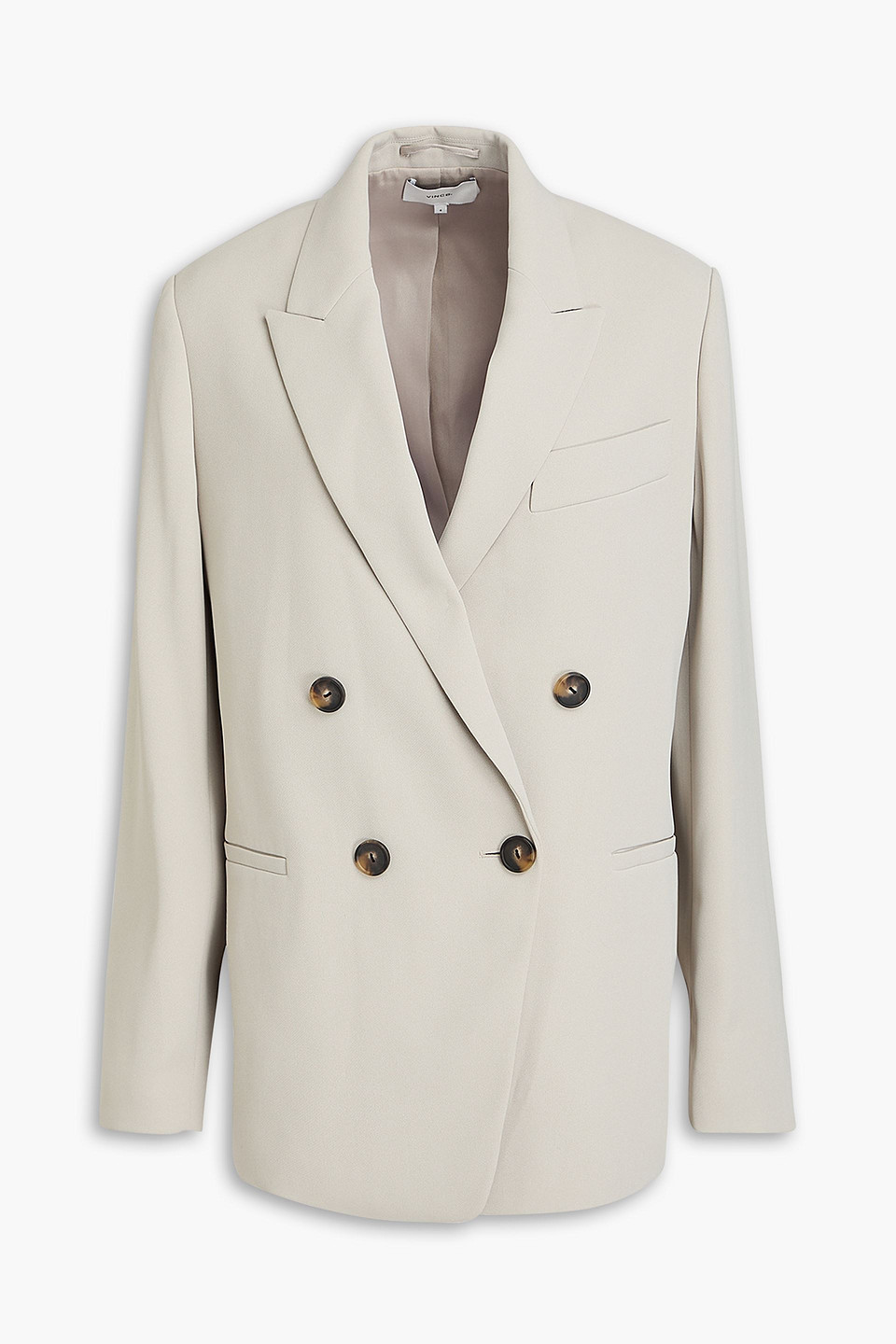 Vince Crepe Double Breasted Blazer In Beige