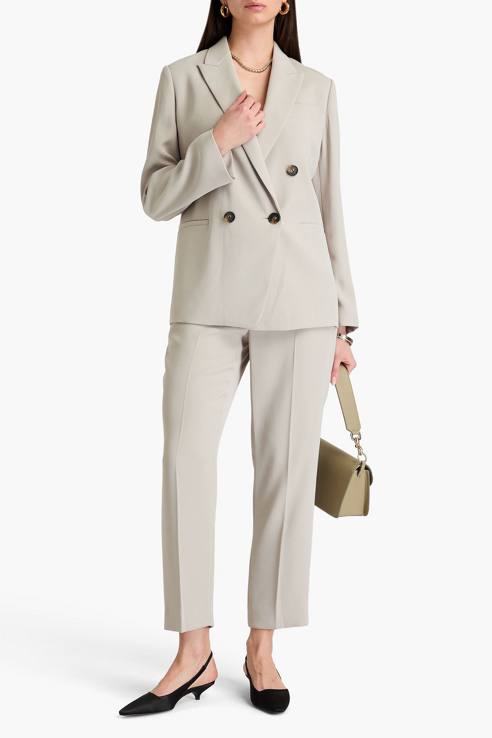 Vince Crepe Double Breasted Blazer In Beige
