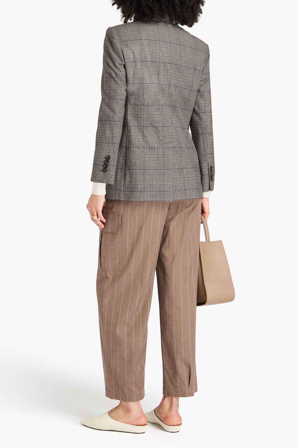 BRUNELLO CUCINELLI Double-breasted Prince of Wales checked wool-blend blazer