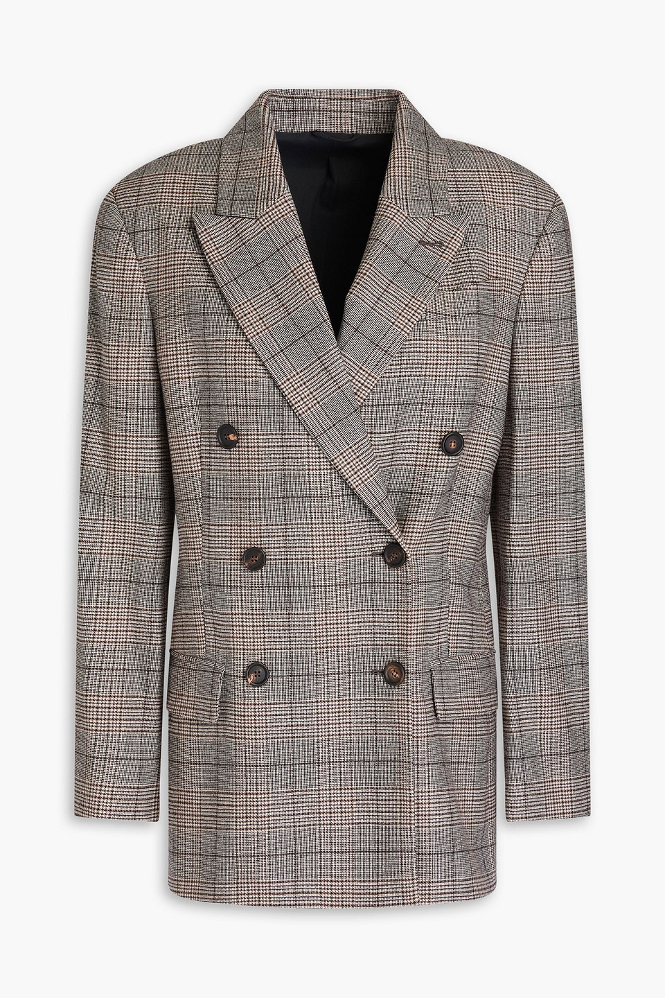 Brunello Cucinelli Doppelreihiger Blazer Aus Einer Wollmischung Mit Glencheck-muster In Braun