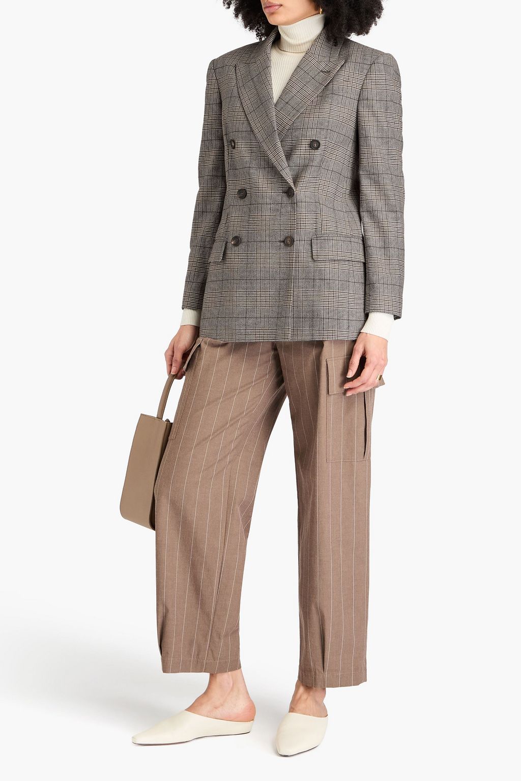 BRUNELLO CUCINELLI Double-breasted Prince of Wales checked wool-blend blazer