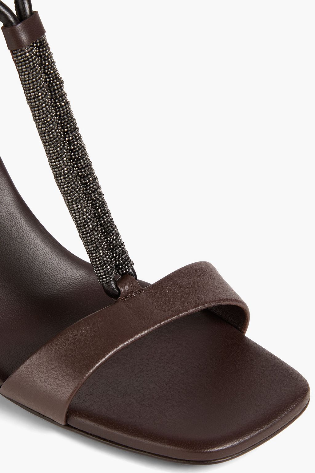BRUNELLO CUCINELLI صندل بكعب إسفيني من الجلد مزيّن بالخرز