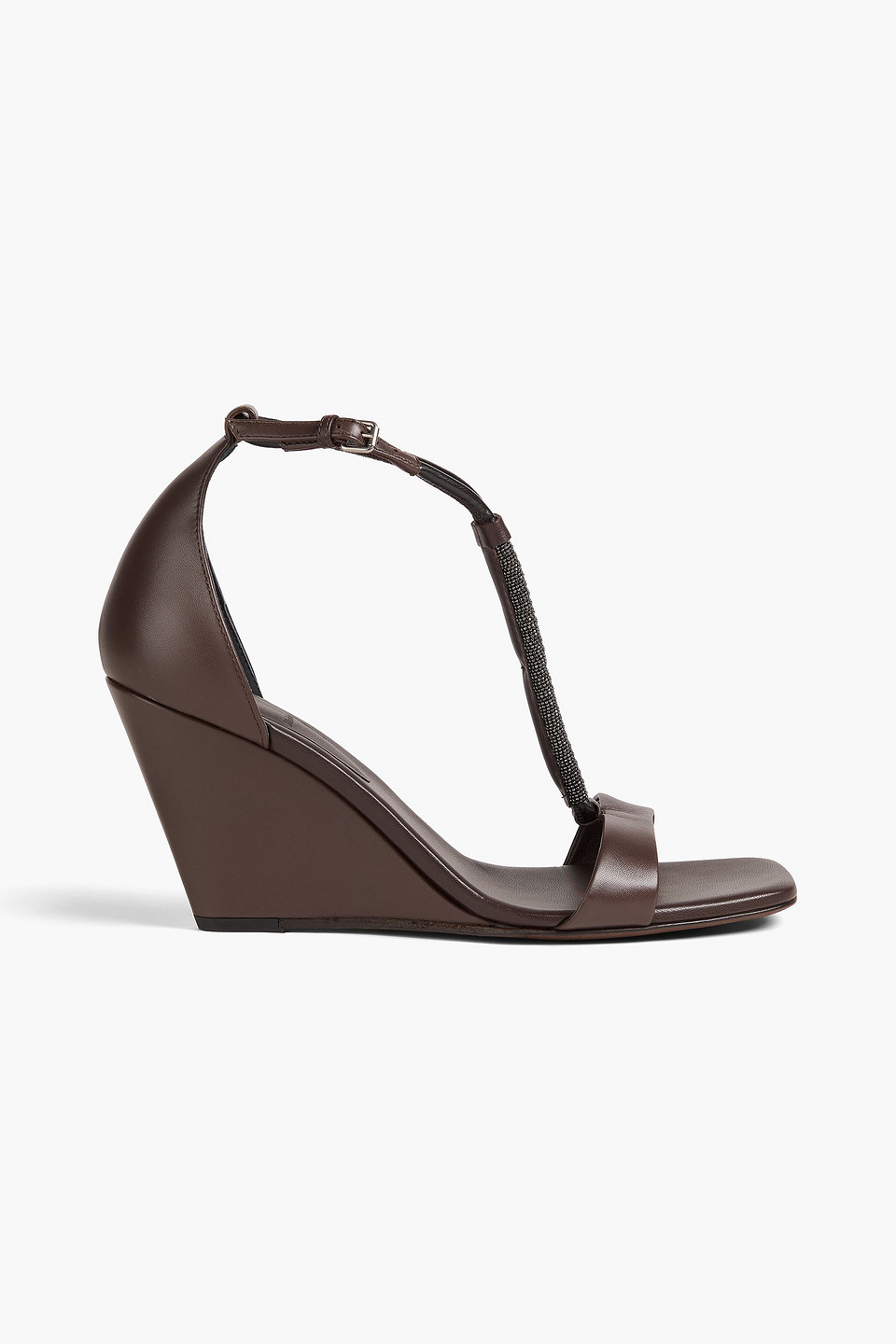 Brunello Cucinelli Wedges Aus Leder Mit Zierperlen In Dunkelbraun