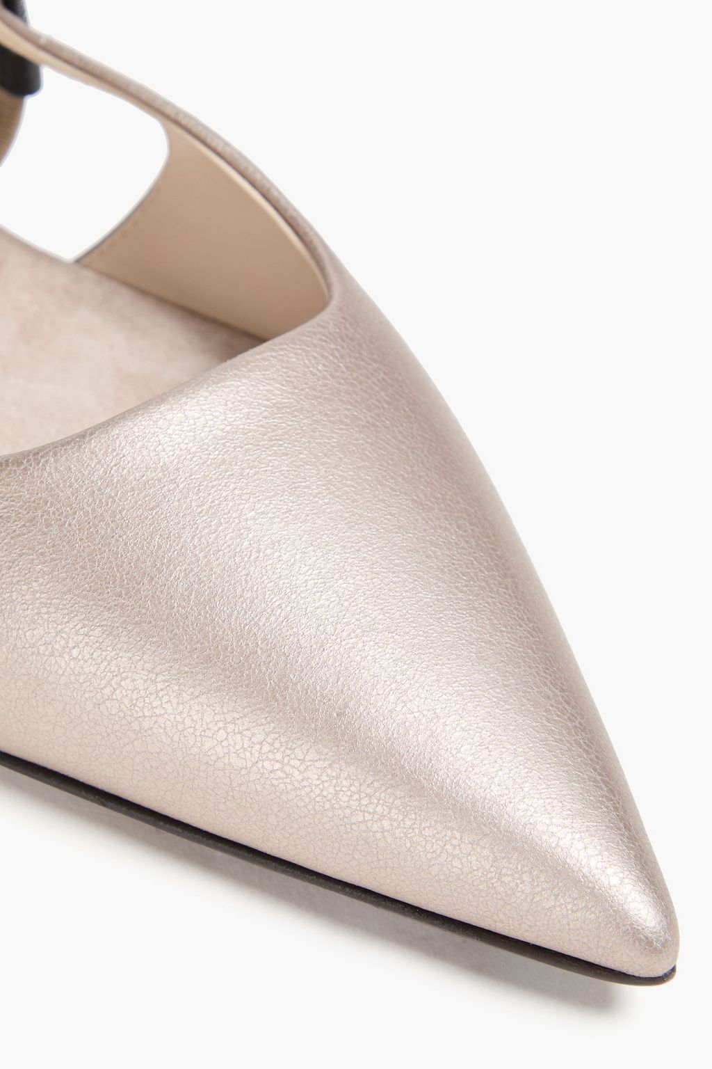 BRUNELLO CUCINELLI Bead-embellished metallic leather point-toe flats