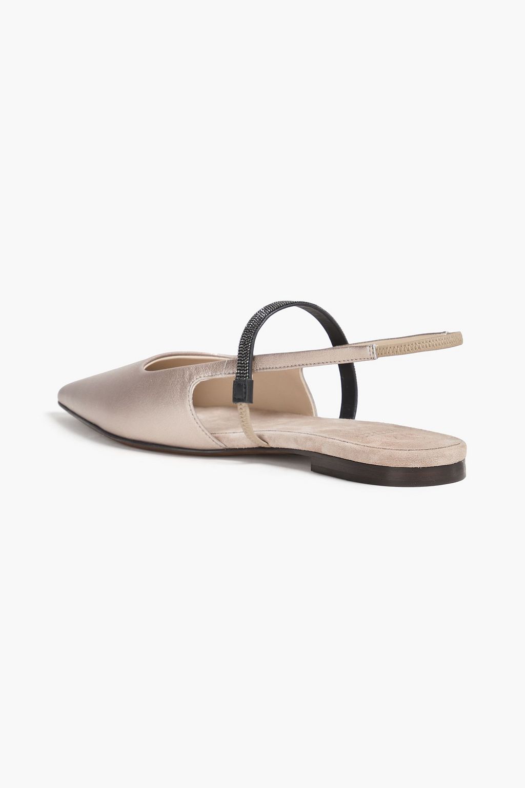 BRUNELLO CUCINELLI Bead-embellished metallic leather point-toe flats