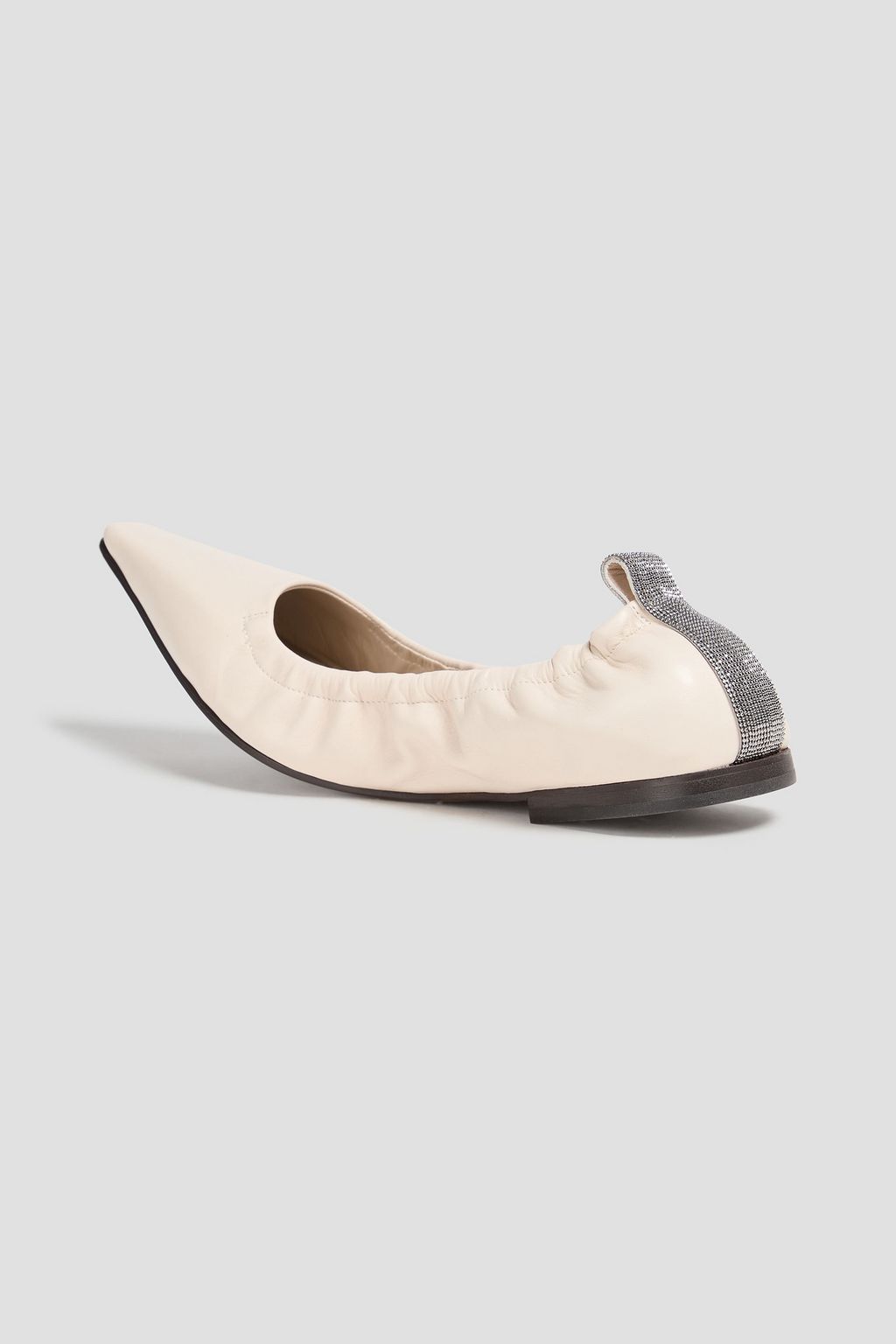 BRUNELLO CUCINELLI レザー ポインテッドトゥ フラットシューズ ビーズ付き