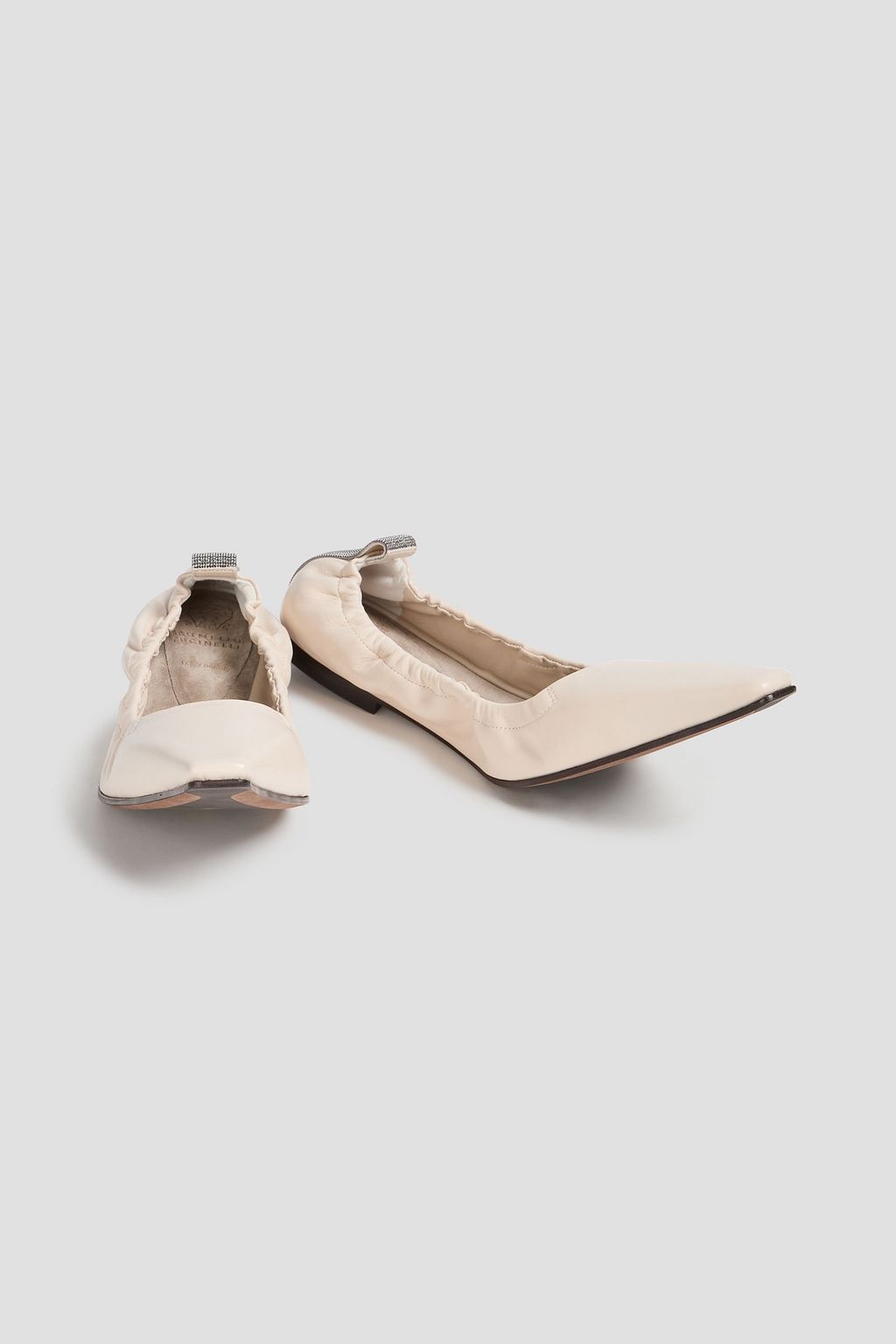 BRUNELLO CUCINELLI レザー ポインテッドトゥ フラットシューズ ビーズ付き
