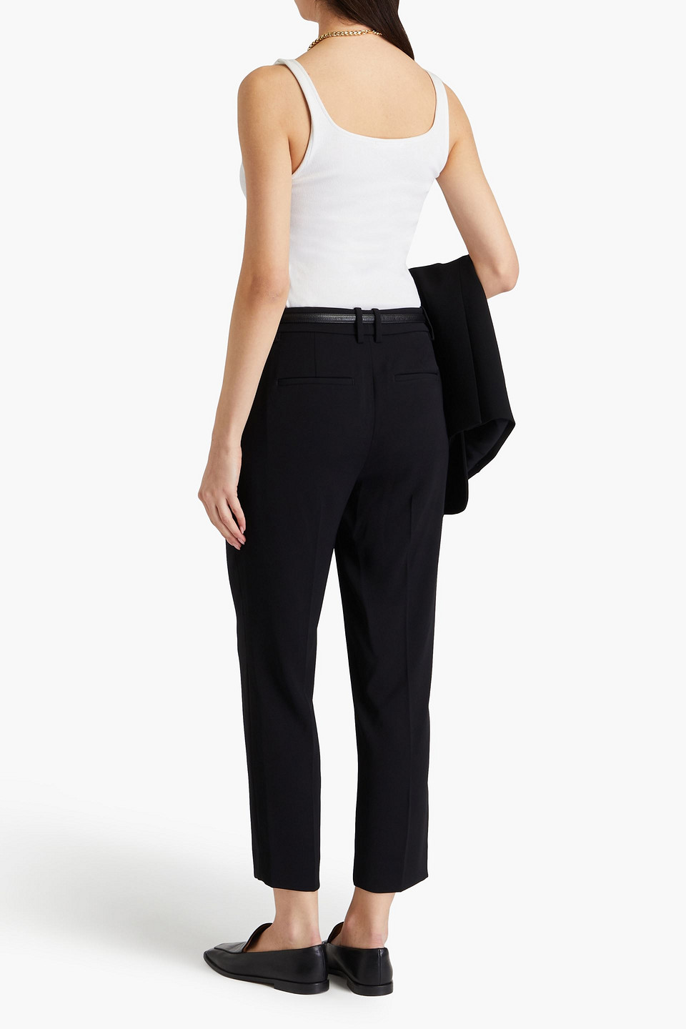 Vince Cropped Crepe Slim-leg Pants In Schwarz