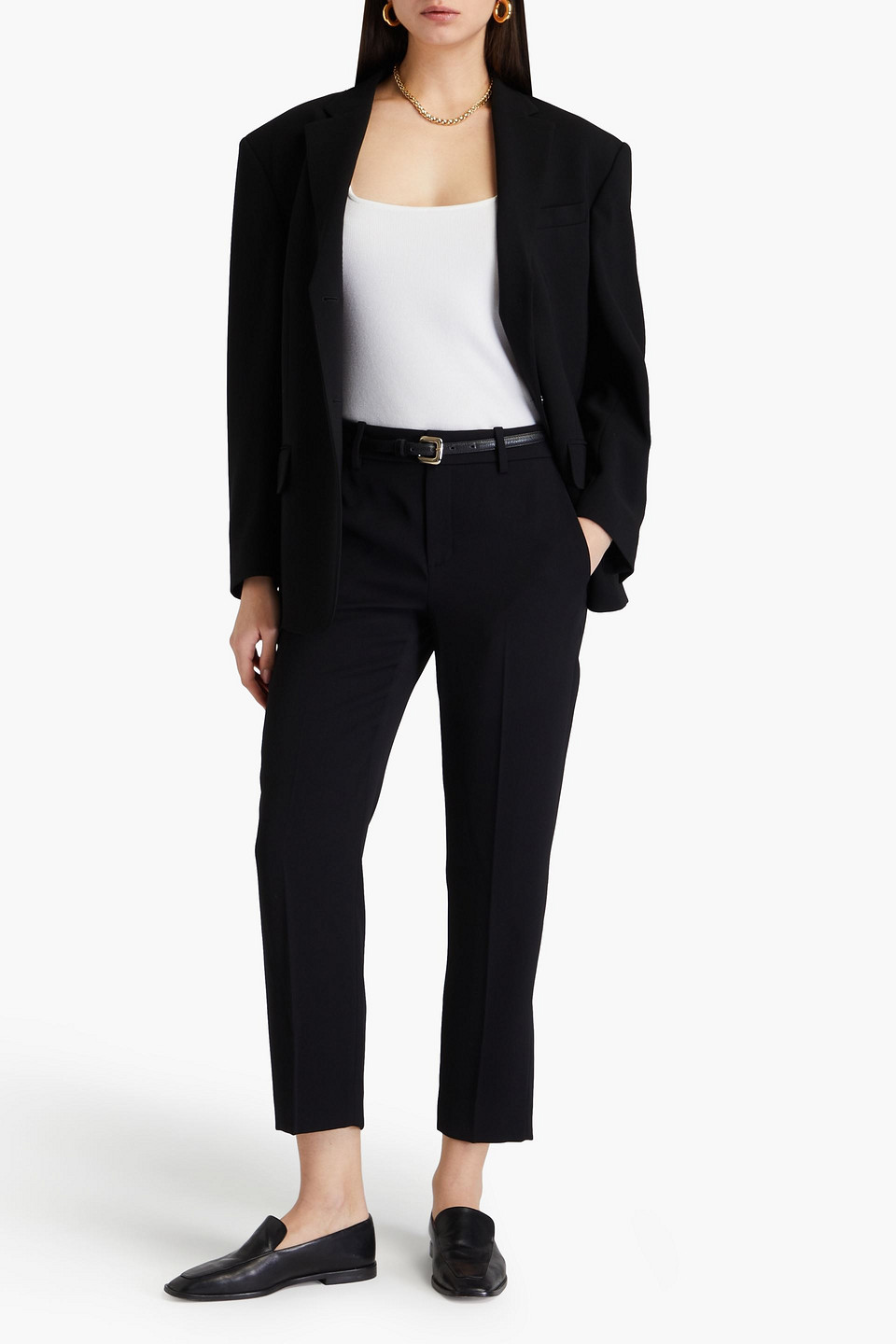 Vince Cropped Crepe Slim-leg Pants In Schwarz