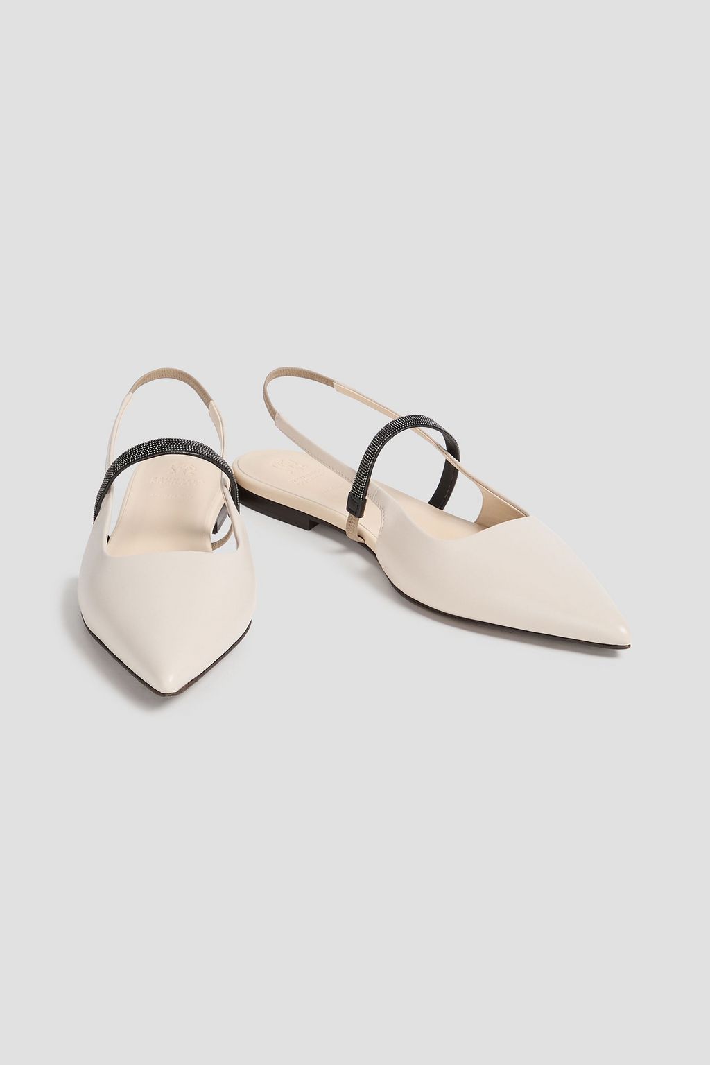 BRUNELLO CUCINELLI Bead-embellished leather point-toe flats