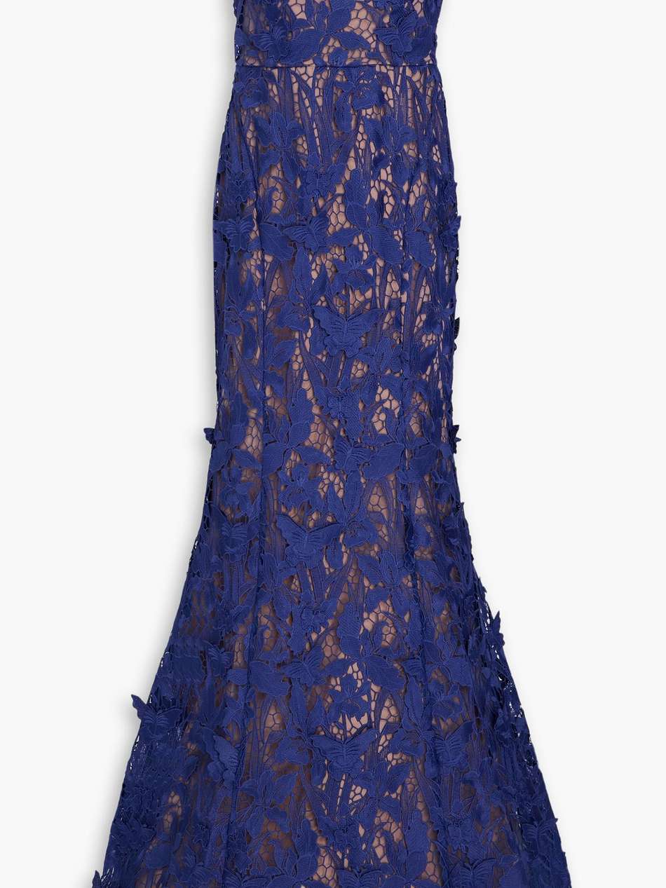 off-the-shoulder guipure lace gown