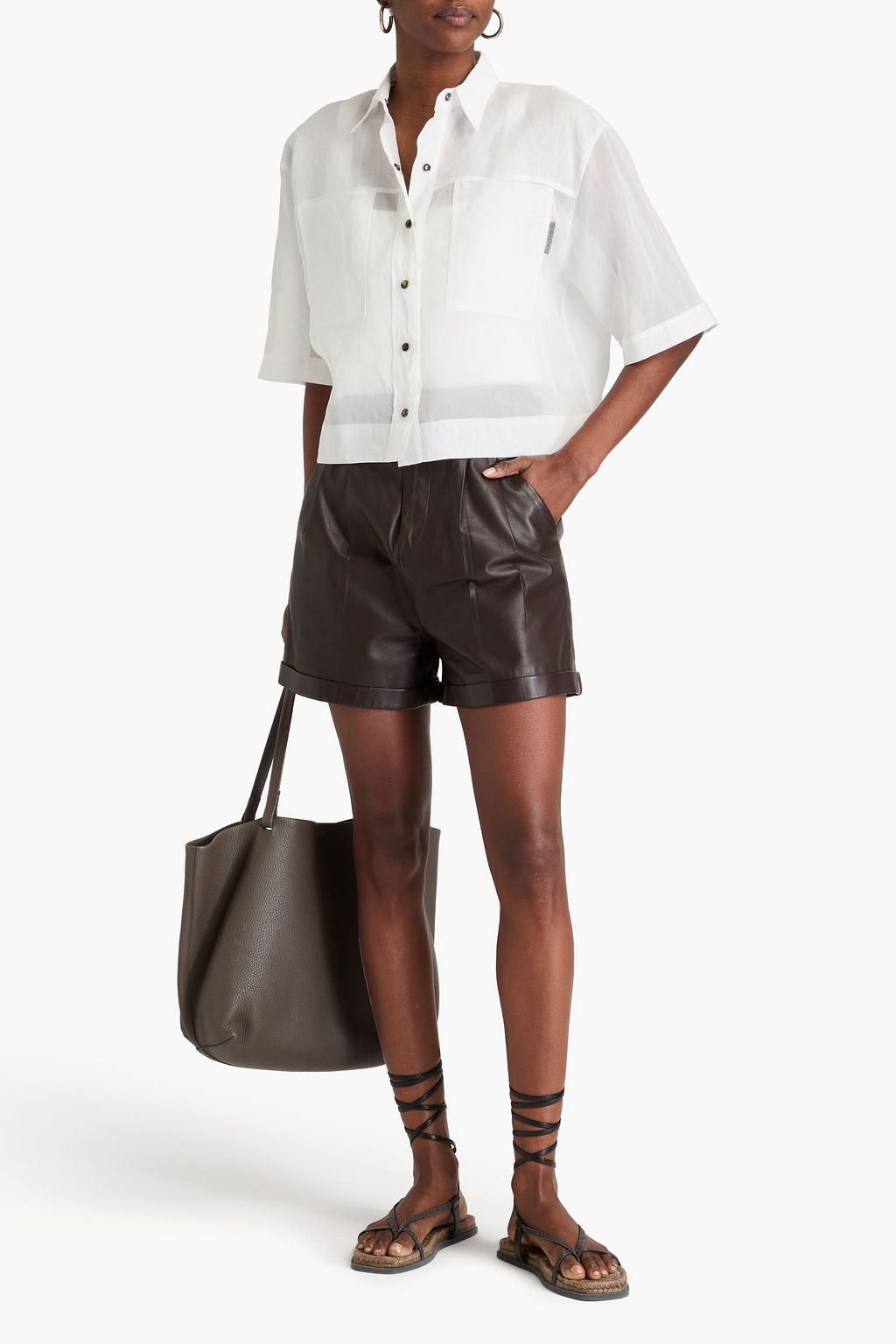 BRUNELLO CUCINELLI Hemd aus Baumwoll-Organza mit Zierperlen