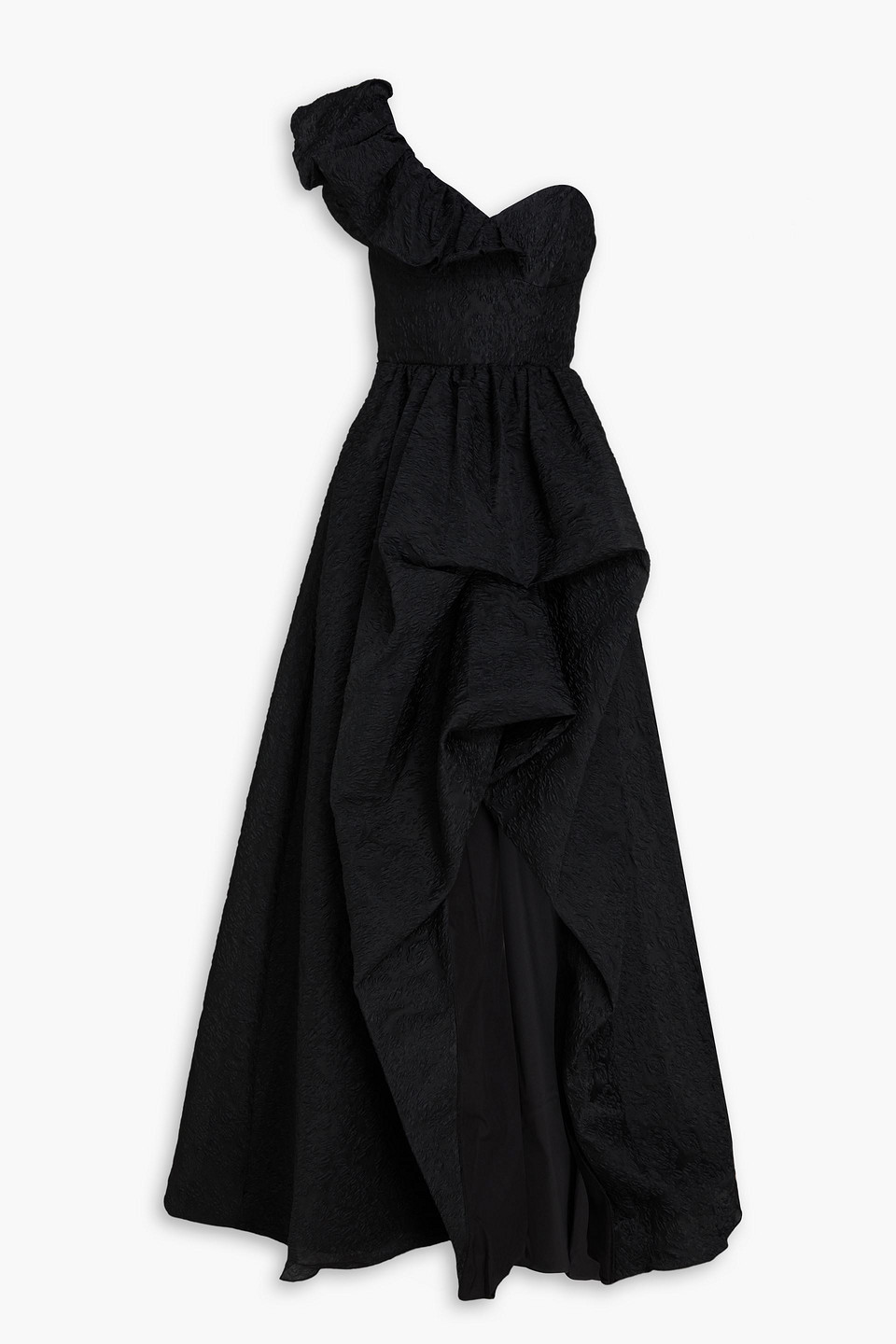 Marchesa Notte - One-shoulder ruffled cloqué gown - Black - US 4