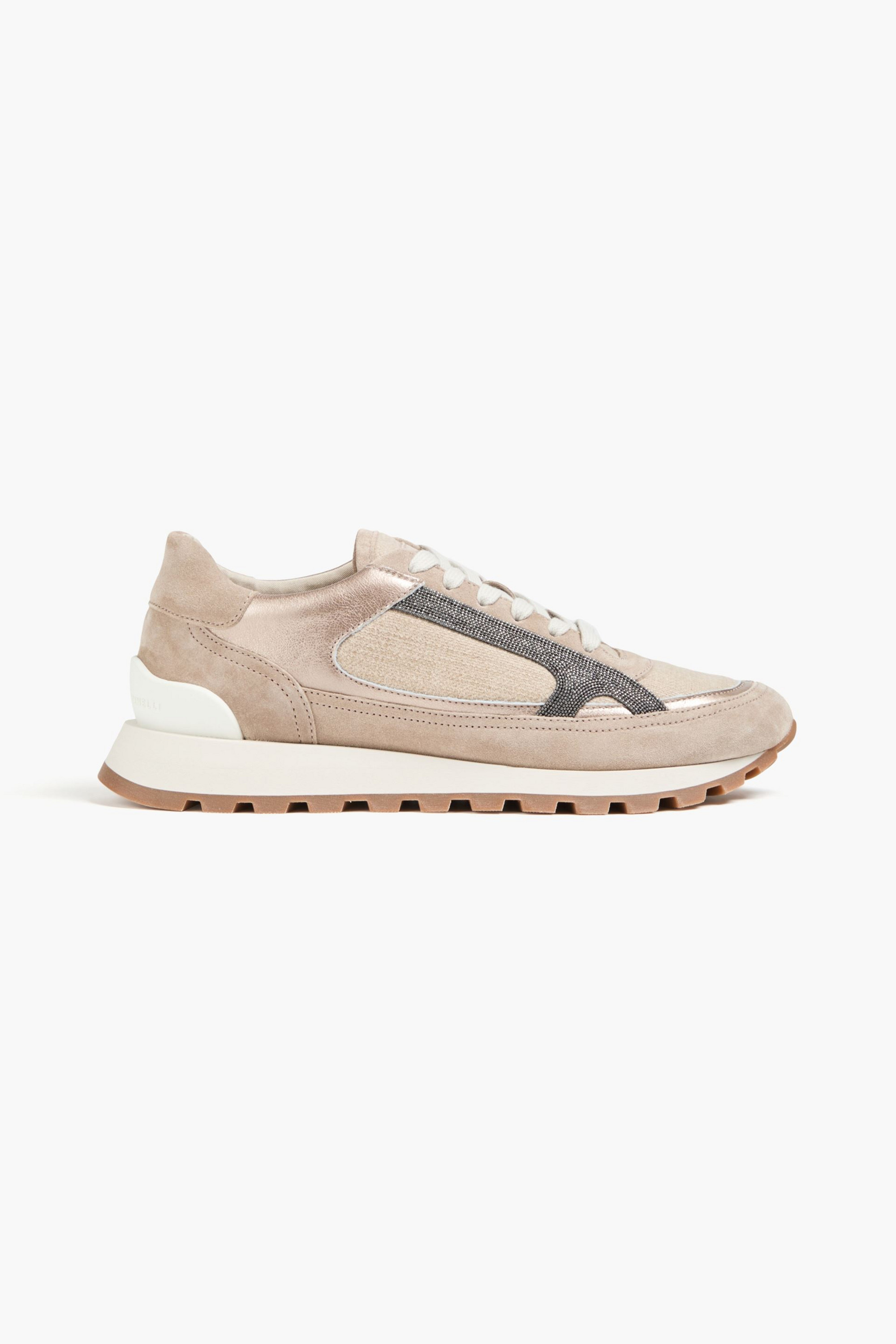 Brunello Cucinelli Bead-embellished suede sneakers