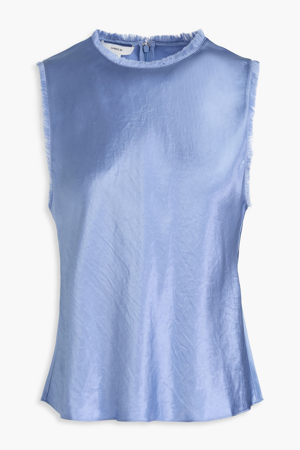 Vince Frayed-edge Crushed Satin Shell Top In Azure Gem