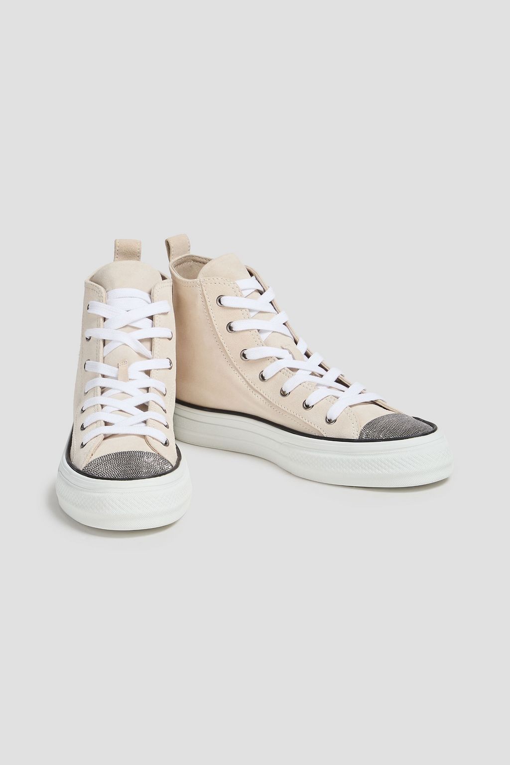 BRUNELLO CUCINELLI Bead-embellished suede high-top sneakers