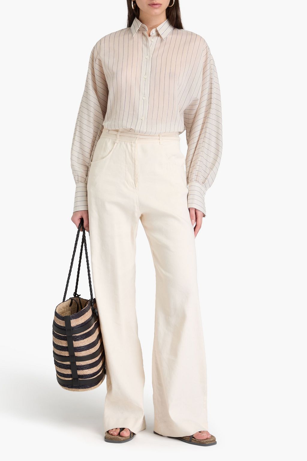BRUNELLO CUCINELLI Gestreiftes Oversized-Hemd aus Voile aus einer Baumwollmischung
