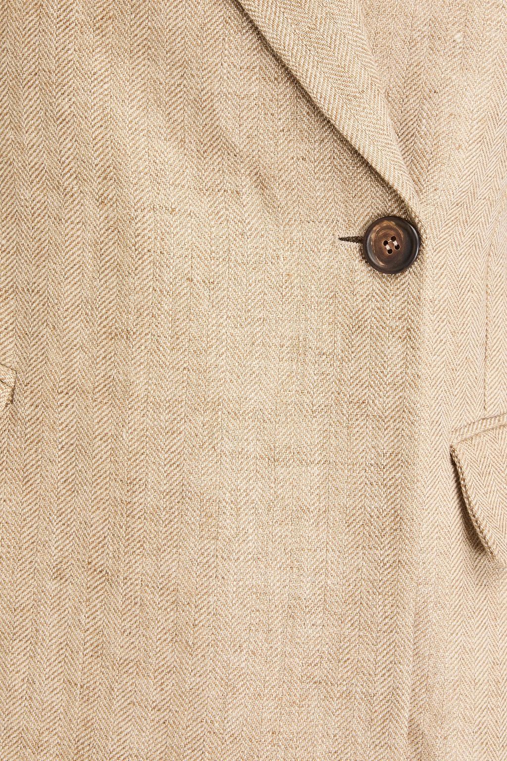 BRUNELLO CUCINELLI بليزر من الكتان وبصفين من الأزرار مزين بالخرز
