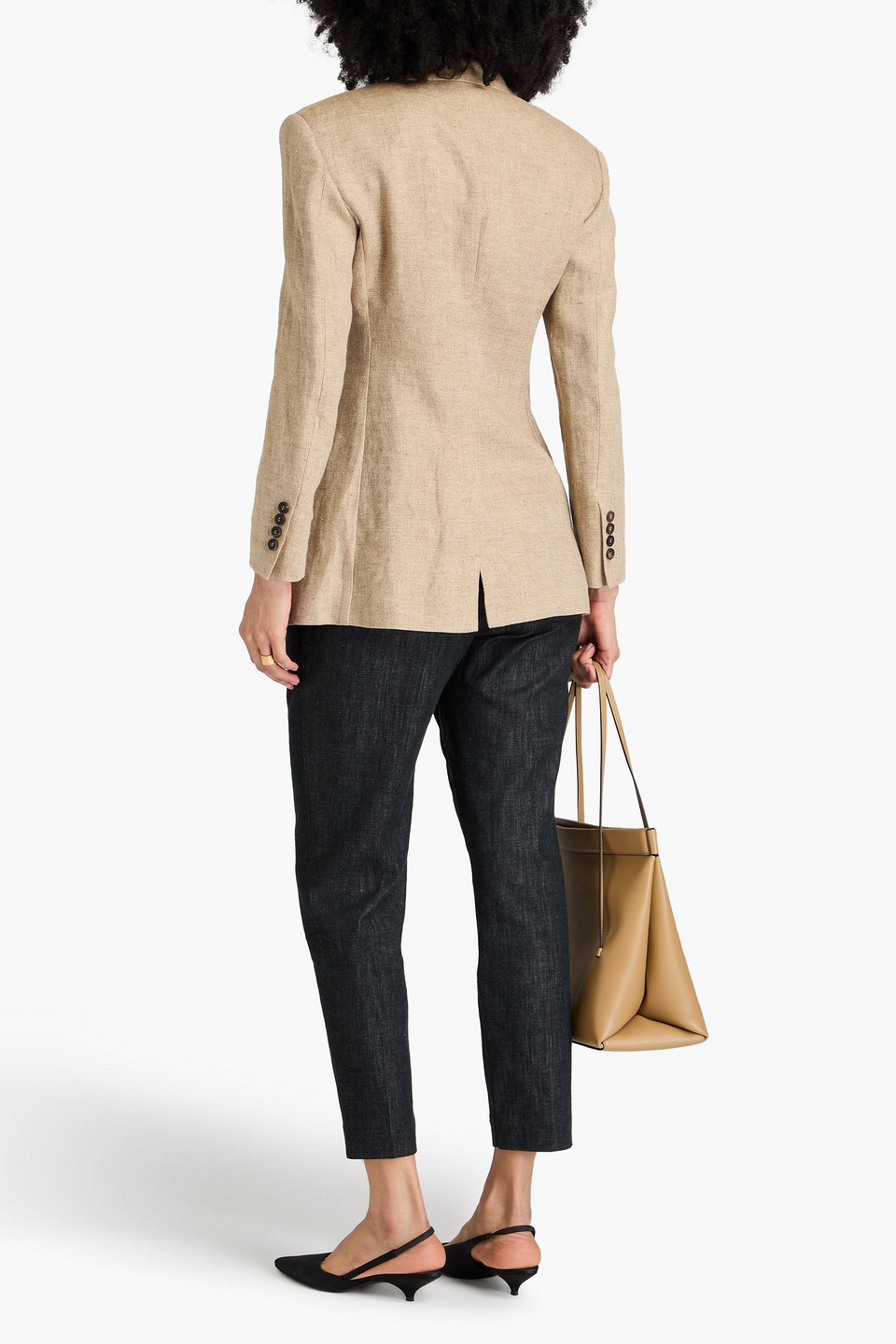 BRUNELLO CUCINELLI DOUBLE-BREASTED BEAD-EMBELLISHED LINEN BLAZER