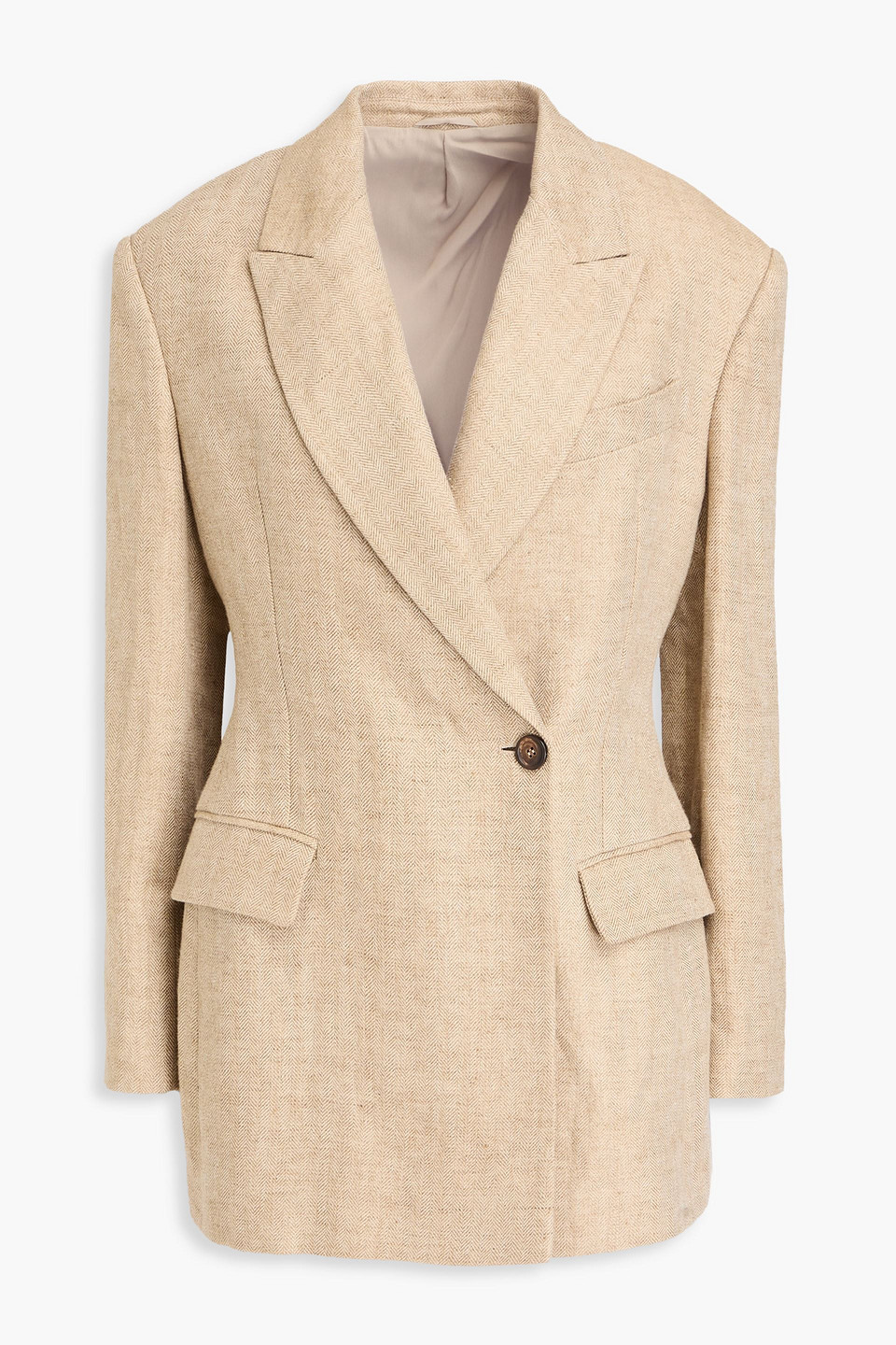 Brunello Cucinelli Doppelreihiger Blazer Aus Leinen Mit Zierperlen In Neutral