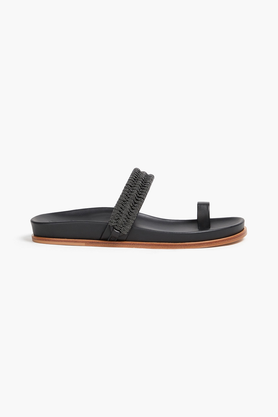 Brunello Cucinelli Bead-embellished Leather Sandals In Black