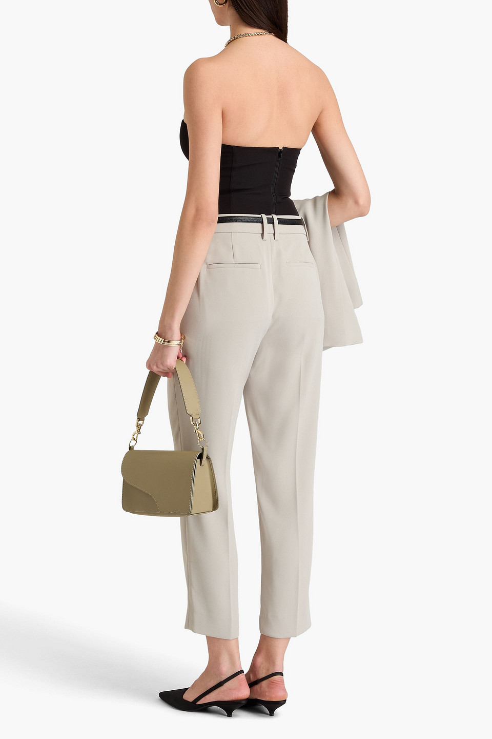 Vince Cropped Crepe Slim-leg Pants In Beige