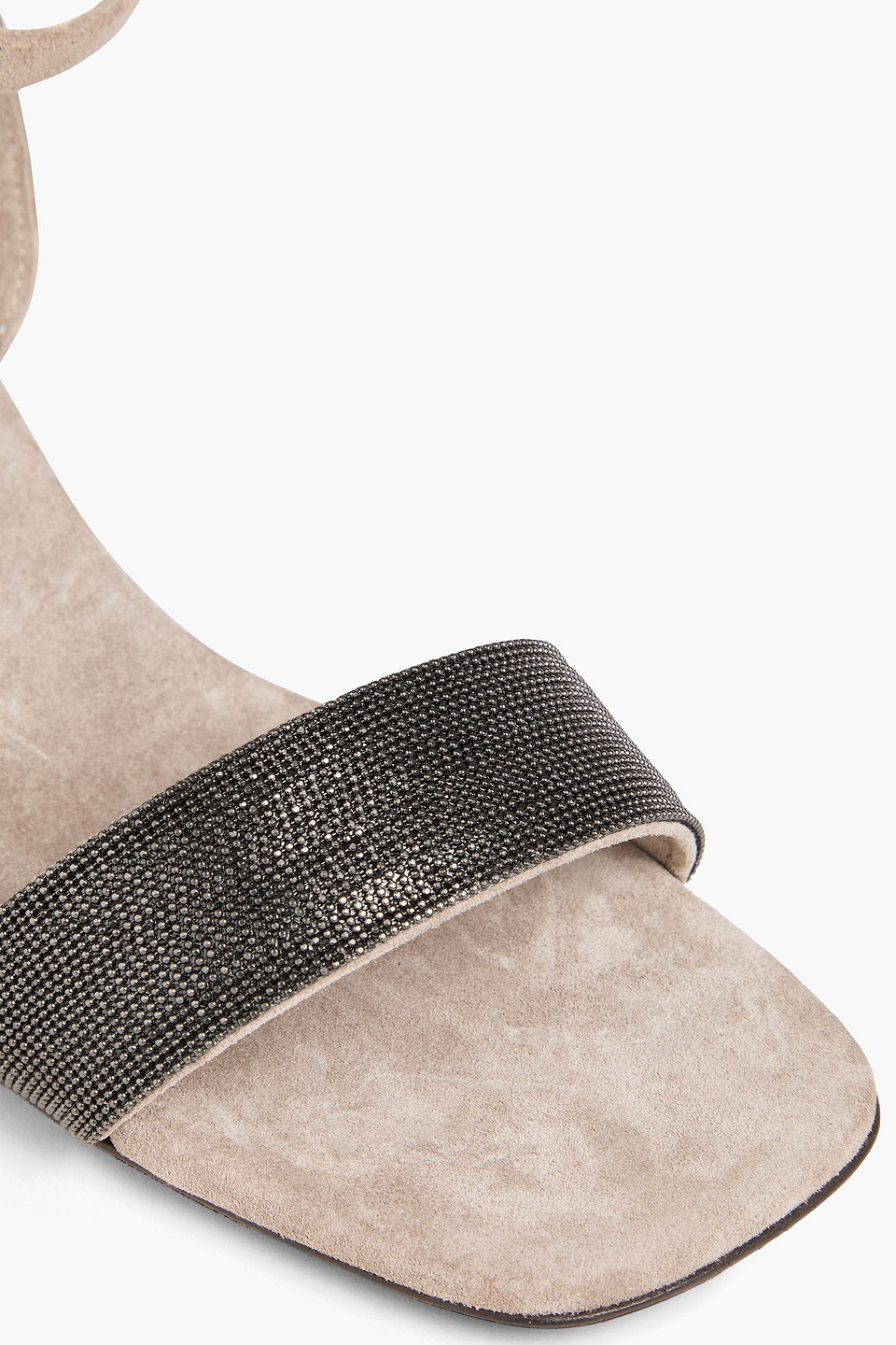 Brunello Cucinelli Suede Sandals With Precious Insert In Mushroom