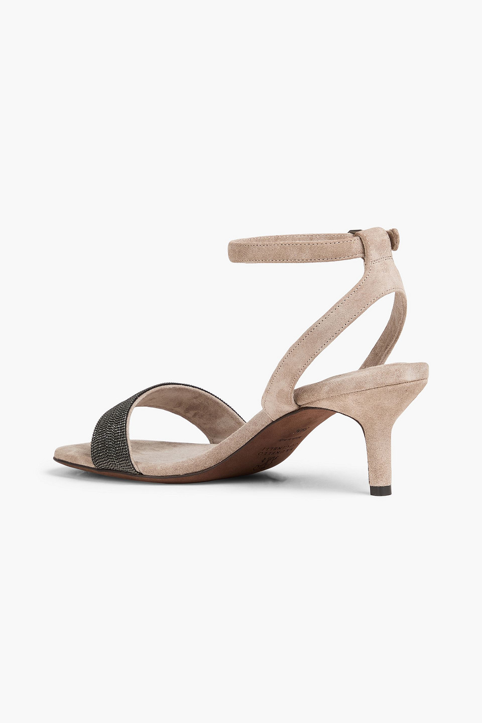 Brunello Cucinelli Suede Sandals With Precious Insert In Mushroom